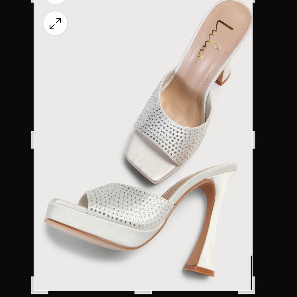 Silver satin rhinestone heels.